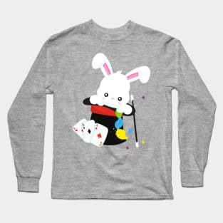 White Bunny, Rabbit, Magic Trick, Magic Wand, Hat Long Sleeve T-Shirt